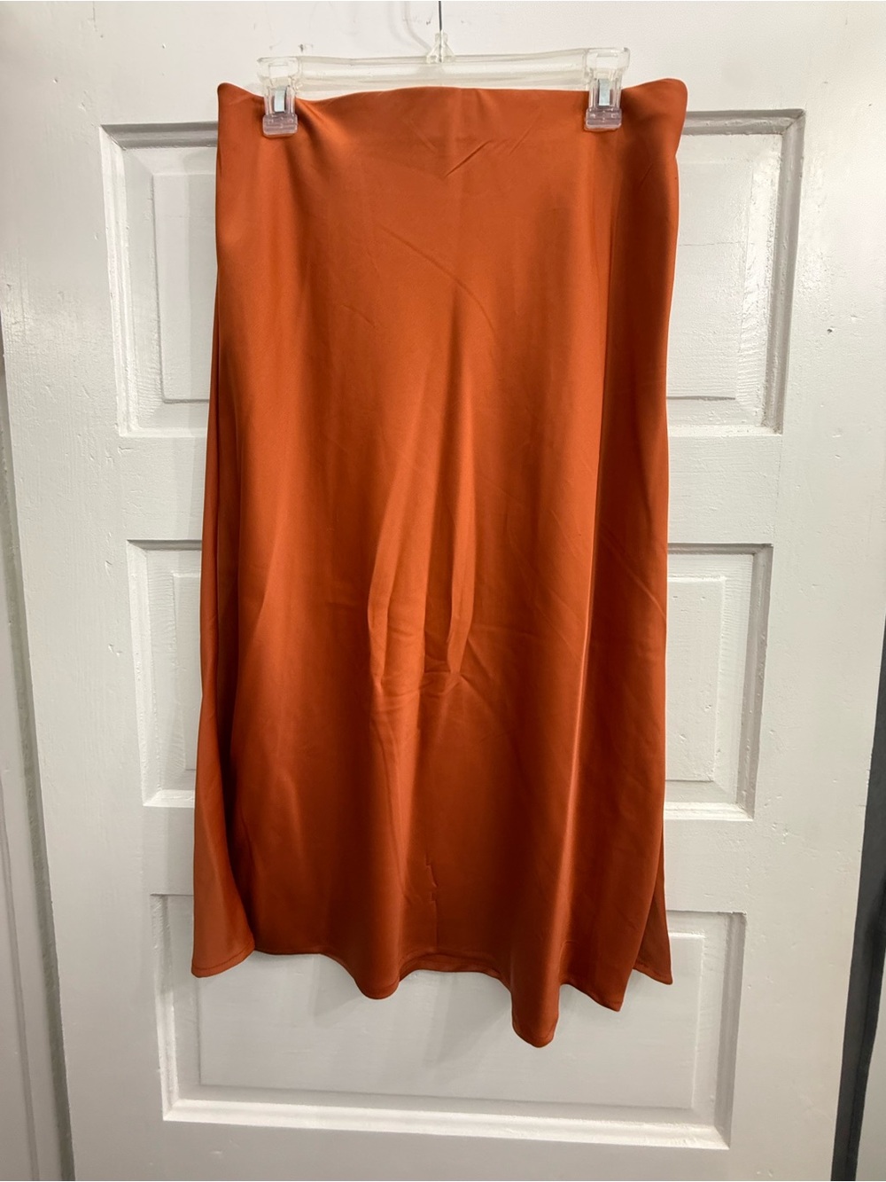 Rachel Zoe Satin Midi Skirt in Rust Orange
